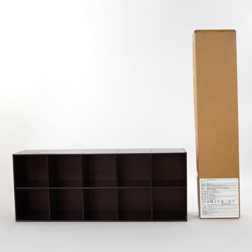 2-Tier Solid Wood Bookshelf with Deep Cubes, 10/4 Compartments Open Shelf Low Bookcase - Horizontal Wide Storage Shelf, Floor Standing for Living Room, Office & Bedroom (10 Cubes) - size: 10 Cubes