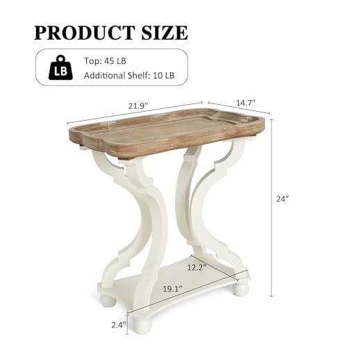Accent Wood Farmhouse End Table Side Tables Nightstand Natural Tray Top and Distressed Carved Legs for Bedroom Living Room, White (2 PCS) - size: 2-pcs, style: Rectangle