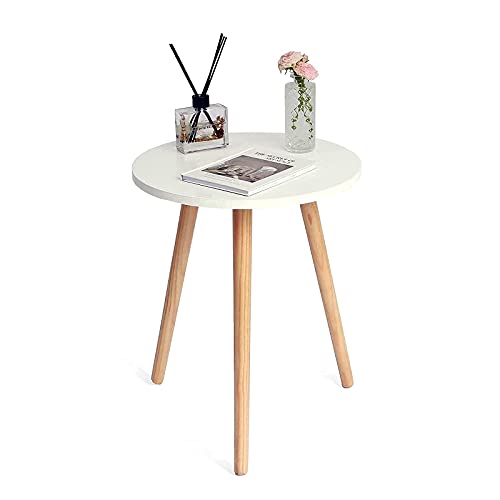 AWASEN Round Side Table, Small Accent Table Nightstand Modern End Table for Living Room Bedroom Office Small Spaces, 15.7''Dia x 19.69''H (White) - color: White