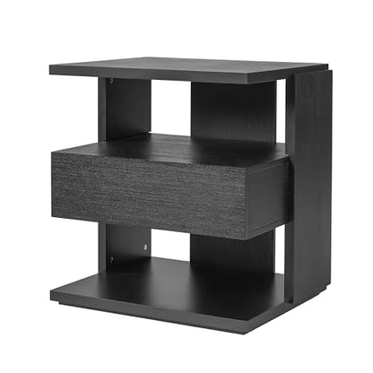 Christopher Knight Home 22" Mid Century Modern Nightstand Set of 2, Wooden Bedside Table with Drawer & 3 Tier Open Shelves, Small Side End Table Night Stand for Bedroom Living Room Small Space, Black - color: Black, size: 2pcs