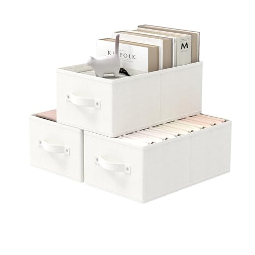 Storage Bins, Foldable Storage Basket, 3 Pack, White, 13x9.1x5.5 In | Cube Closet Organizer with 2 Handles, Storage Boxes Suitable for Bedrooms, Living Rooms, Wardrobes - color: White, size: Small