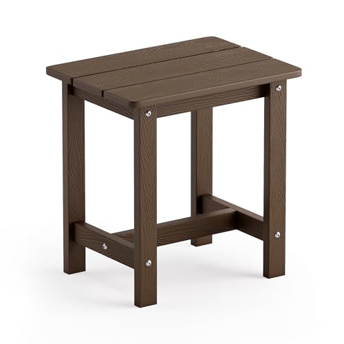 LUE BONA Outdoor Side Table, HDPS Small Outdoor Adirondack Side Tables, Outside End Table for Patio, Porch, Deck, Weather Resistant/Easy Maintenance, Dark Brown - color: Dark Brown, size: 16.1 in