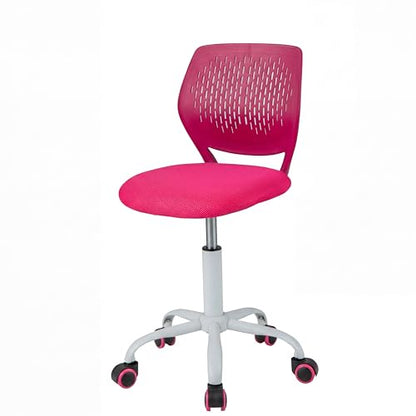 Costzon Kids Desk Chair, Armless Height Adjustable Kids Computer Chair w/Elastic Sponge Filling, Ergonomic Backrest & Stable 5-Point Wheels, Children Rolling Swivel Chair for Studyroom (Rose) - color: Rose