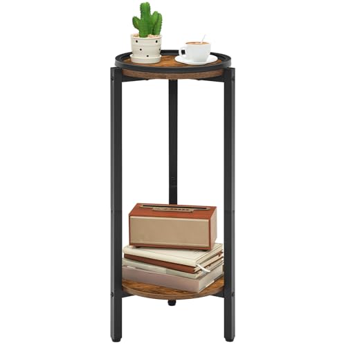 HOOBRO Small Round Side Table for Small Spaces, 28.7" H Tall Coffee Drink Table for Sofa Couch Corner, Circle End Table, Slim Nightstand for Living Room, Bedroom, Rustic Brown BF167BZ01 - color: Rustic Brown + Black
