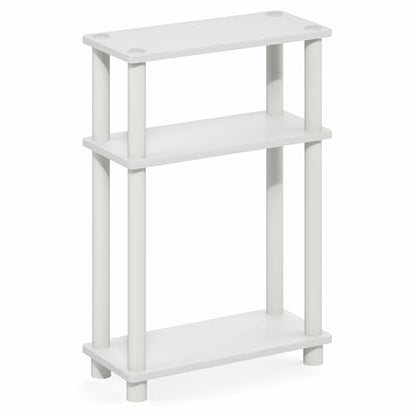 Furinno Turn-N-Tube Narrow Night Stand, 3-Tier Rectangular Nightstand with Storage Shelf, Slim Toolless Bedside Table, End Table, Side Table, for Bedroom, Closet, Dorm, White - color: White/White