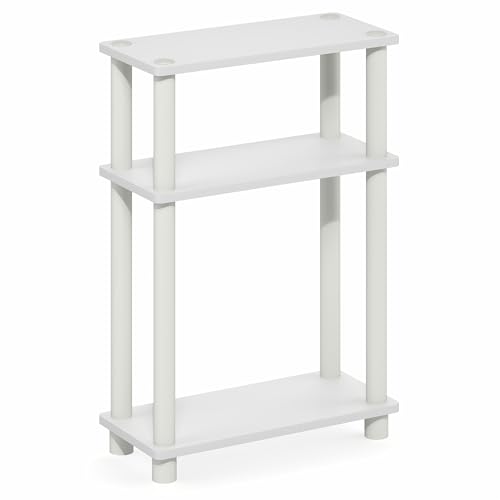 Furinno Turn-N-Tube Narrow Side Table, 3-Tier Rectangular Modern End Table with Storage Shelf, Slim Toolless Assembly Nightstand, Night Stand, Bedside Table, for Living Room, Bedroom, White - color: White/White