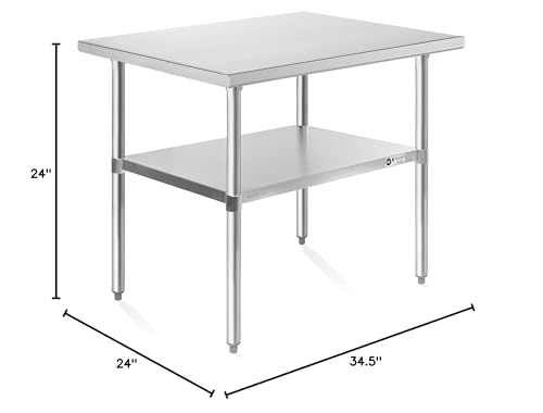 KUTLER Stainless Steel Table 24 x 36 Inches, NSF Heavy Duty Commercial Kitchen Prep and Work Table with Undershelf for Restaurant, Hotel, Home - size: 24" x 36"