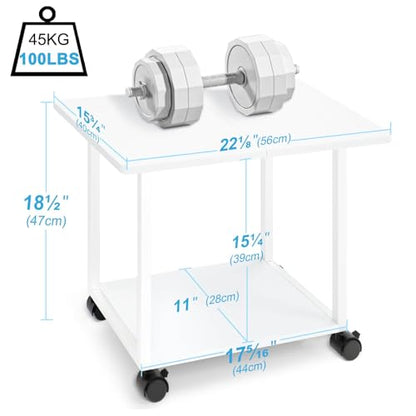 MARTY 22"x15.75" Large Printer Stand Under Desk, Rolling Cart Printer Table | 2 Tier Rolling Printer Cart with Wheels, Storage Shelf, Fit Printer/Fax/3d/Scanner, For Home Office Dorms, Heavy Duty, White - color: White