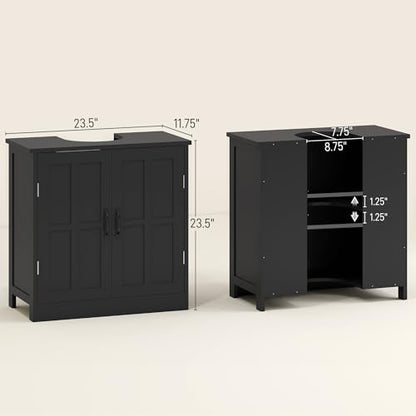 kleankin Pedestal Sink Storage Cabinet, Under Sink Cabinet with 2 Doors and Adjustable Shelf, Bathroom Vanity with U-Shape Cut-Out, Black - color: Black