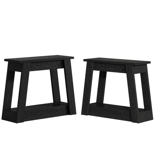 Tribesigns Wood End Table, Small Side Table with 2 Storage Shelves, Rustic Accent Narrow Nightstand for Living Room, Bedroom (2, Black) - color: Black