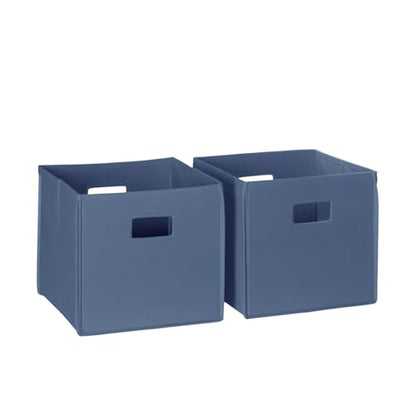 RiverRidge Folding Storage Bins - 2-pack of 10in Tall Slate Blue Cubes | Fabric Bins, Set of 2 Storage Cubes, Cut-out Handles, Playroom Closet Organizer, Collapsible Cubby with Bottom Board Insert - color: 2 Slate Blue 10in H Bins