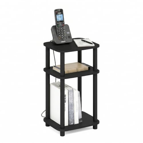 Furinno JUST 3-Tier Telephone Table, Turn-N-Tube Toolless Side Table with Open Shelf, Round Curve Corner Night Stand, Bedside Table, for Living Room, Bedroom, Americano - color: Americano/Black, size: 1-Pack, Plastic Frame, 3-Tier