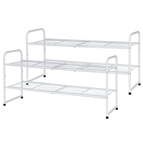 2 Pack 2-Tier Shoe Rack, 33" Wide Shoe Shelf Storage Organizer for Entryway, Closet, Large Capacity, Metal Wire Grid, White - color: White, size: 2 Pack(33 Inch)