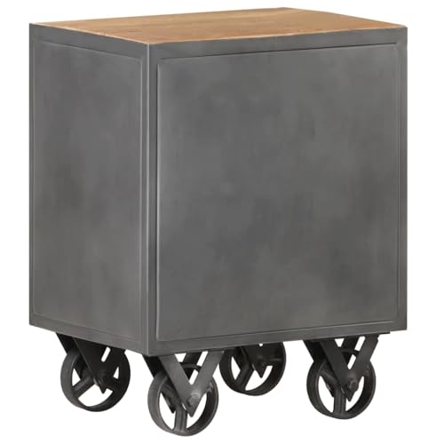 Industrial Nightstand with 2 Drawers, Reclaimed Wood Bedside Cabinet with Steel Frame and Wheels, Rustic Side Table for Bedroom Storage, 15.7 x 11.8 x 20.1 Inches