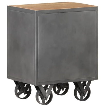 Industrial Nightstand with 2 Drawers, Reclaimed Wood Bedside Cabinet with Steel Frame and Wheels, Rustic Side Table for Bedroom Storage, 15.7 x 11.8 x 20.1 Inches