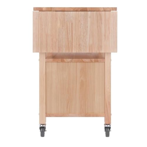 Pemberly Row Solid Wood Butcher Block Kitchen Cart, Natural Finish, Drop Leaf Countertops, Storage Cabinet with Drawer and Shelf, 43.27" W x 20.16" D x 33.27" H, Transitional Style for Kitchen Use