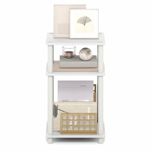 Furinno Turn-N-Tube 3-Tier Toolless Side Table, Narrow Printer Stand with Open Shelf, End Table, Night Stand, for Living Room, Bedroom, White - color: White