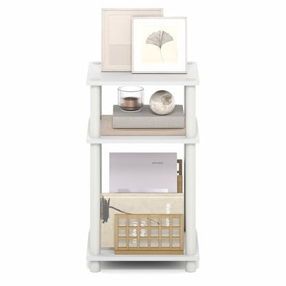 Furinno Turn-N-Tube 3-Tier Toolless Side Table, Narrow Printer Stand with Open Shelf, End Table, Night Stand, for Living Room, Bedroom, White - color: White