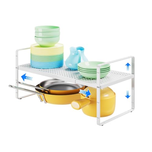 Expandable Kitchen Shelf Organizers, Kitchen Cabinet Organizer Stand Rack Organization for Countertop Cupborad Pantry Spice Rack, White 1 Pack - color: White Small