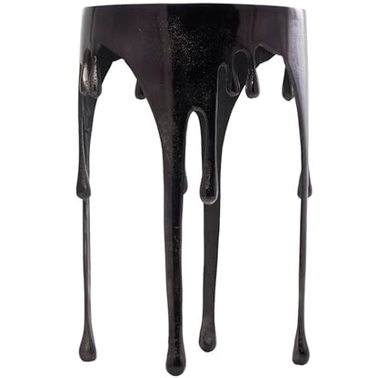 Deco 79 Aluminum Metal End Table with Abstract Drip Design, Black Side Table, Accent Melting Legs and Black Glass Top, 16" x 16" x 25", Black - color: Black