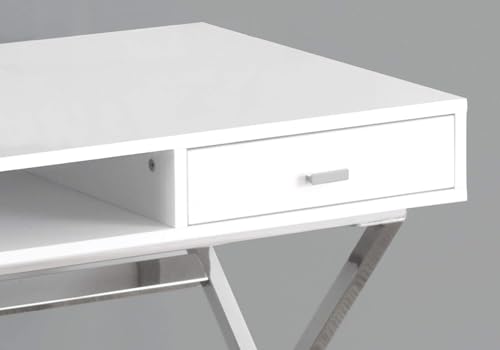 Atlin Designs Metal Sturdy Legs 48" Contemporary Modern Computer Writing Desk with Drawers and Open Shelf in Glossy White and Silver