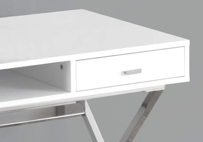 Atlin Designs Metal Sturdy Legs 48" Contemporary Modern Computer Writing Desk with Drawers and Open Shelf in Glossy White and Silver