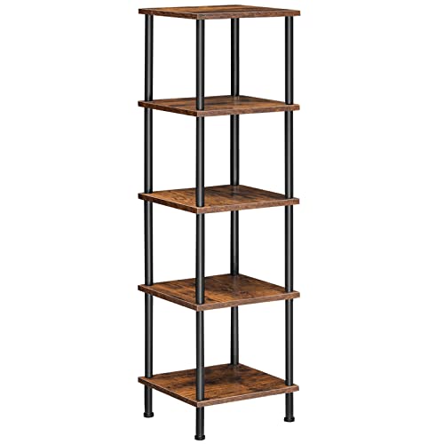 HOOBRO 5-Tier Corner Shelf Stand, Corner Square Rack Display Shelf, Tall Storage Plant Stand, Bookcase for Small Spaces, Living Room, Home Office, Kitchen, Rustic Brown and Black BF50CJ01 - color: Rustic Brown + Black, size: 11.8"L x 11.8"W x 45.3"H
