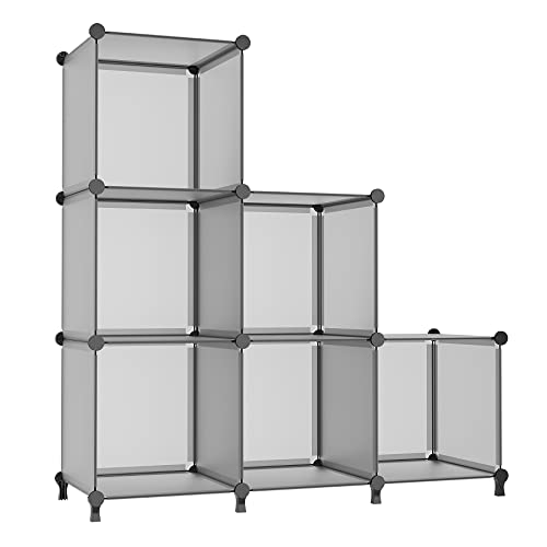 AWTATOS Cube Storage Organizer, Storage Cubes Shelves Bookshelf, 6 Cube Closet Organizers and Storage, DIY Stackable Plastic Clothes Organizer Shelving for Bedroom, Home, Grey - color: Grey