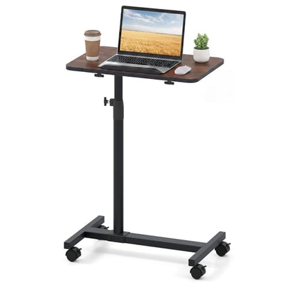 Giantex Overbed Table with Wheels, Medical Adjustable Bedside Table, Mobile Standing Desk, Portable Laptop Table for Small Spaces, Bed Trays Table for Eating Home and Hospital (Walnut) - color: Walnut