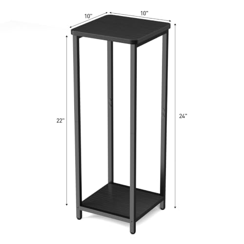 10" Wide Square Drink Table with Adjustable Feet - 2-Tier Small Side Table for Apartments, Balcony & Office | Space-Saving, Lightweight & Multi-Functional (Plants, Books, Drinks, Black) - color: Black, size: 2-Tier-10"wide