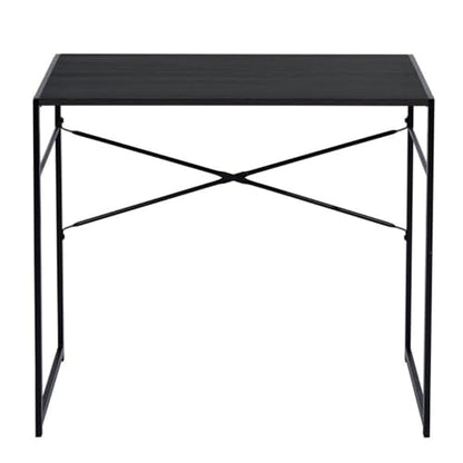 Pemberly Row Compact Industrial Computer Desk, Black Finish, Modern Minimalist Style, Durable Metal Frame and MDF Board, Spacious Work Surface, Ideal for Home Office, Study, or Small Spaces