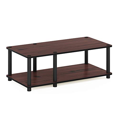 Furinno JUST TV Stand, 2-Tier No Tools Mid Entertainment Center with Open Shelf, TV Console for TV up to 46 Inch with Tubes, for Living Room, Bedroom, Dark Cherry - color: Dark Cherry/Black, size: Mid 31.5"(W)x10.9"(H)x15.6"(D)