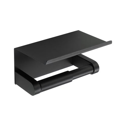 Alise Black Toilet Paper Holder,Bathroom Adhesive Toilet Paper Holder SUS304 Stainless Steel Toilet Paper Roll Holder with Shelf Spring Loaded Tissue Holder Wall Mount(Adhesive or Screw) - color: Matte Black, size: with Shelf