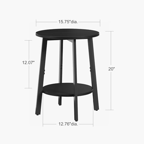 sthmec Side Table, Small Round End Table with Storage Shelf for Small Space, 2-Tier Black Bedside Table Sofa Couch Table, Round Accent Table Nighstands for Living Room, Bedroom, Black - color: Black
