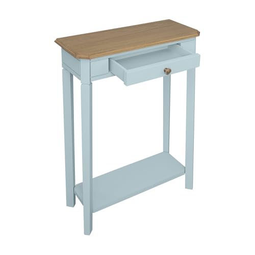 East at Main Console Table – 23.75” Wide Narrow Powder Blue Entryway Table with Storage & Shelf – Two Tone French Country Accent Table for Hallways, Foyers, Living Rooms and Small Spaces – Handcrafted