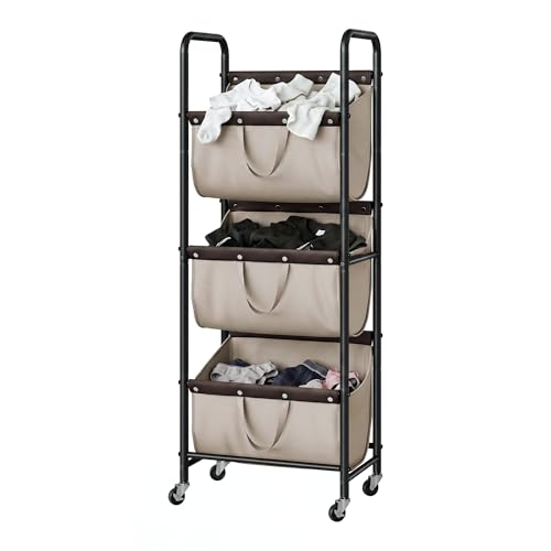 GRANNY SAYS 3 Tiered Laundry Sorter, Narrow Hamper Cart with Wheels, Sand - color: Light Khaki