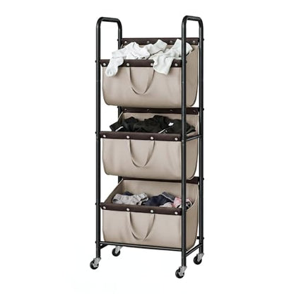 GRANNY SAYS 3 Tiered Laundry Sorter, Narrow Hamper Cart with Wheels, Sand - color: Light Khaki