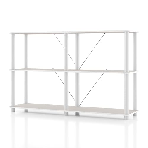 Homes: Inside + Out Apexa Modern 3-Tier Extra Wide Shelving Units, Collectibles Display Shelves, Easy Assembly Console Table, Home Storage Organizer for Living Room, Bedroom, Office, Taupe Grey - color: Taupe Grey, size: 3-Tier (Extra Wide)