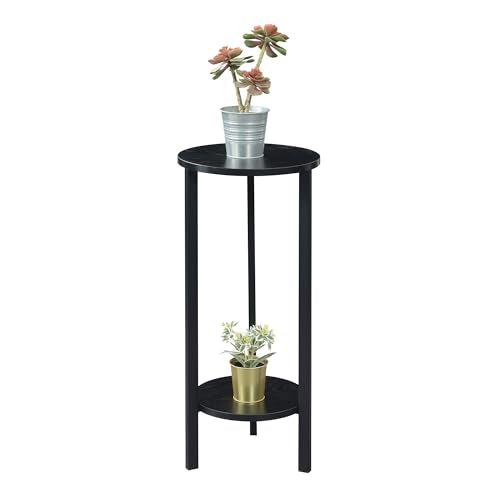 Convenience Concepts Graystone 2 Tier Tall Plant Stand 31" - Industrial Stand for Plants, Vases, and Antiques, Urban Modern Design for the Living Room, Hallway, Entryway, Black/Black - color: Black/Black
