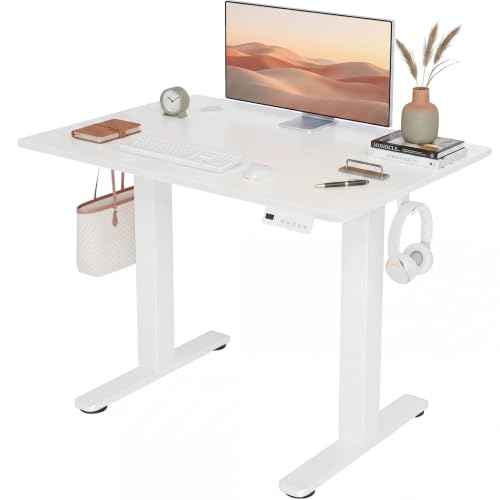 Claiks Electric Standing Desk, 35 x 20 Inch Small Height Adjustable Sit Stand Desk for Home Office, Computer Desk with Memory Presets, Cable Management & Headphone Hooks, 156 lbs Capacity, White - color: White, size: 35 Inch