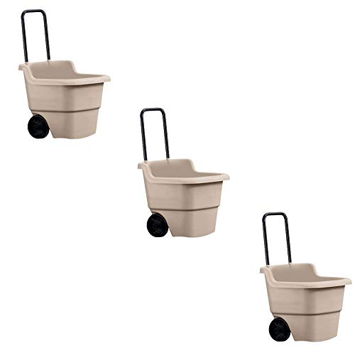 Suncast 15 Gallon Poly Multipurpose Rolling Lawn and Garden Cart, Taupe (3 Pack) - size: 3 Pack