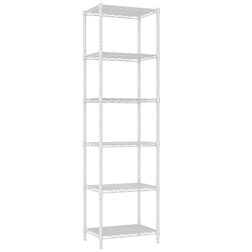 REGILLER 6 Wire Shelving Steel Storage Rack Adjustable Unit Shelves for Laundry Bathroom Kitchen Pantry Closet (16.7L x 11.9W x 64H, White) - color: White
