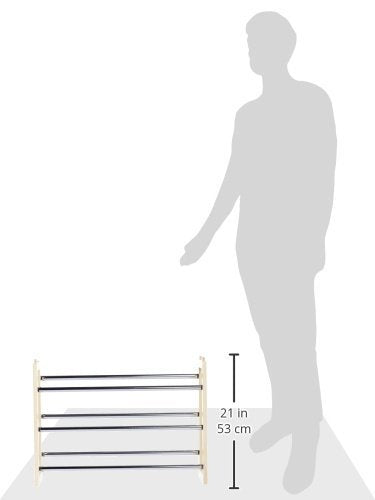 Whitmor 3 Tier Expandable Shoe Rack -Stackable - Natural Wood and Chrome - color: Wood & Chrome