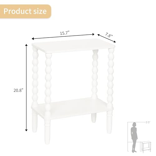 Fultyle Narrow Side Table, Small End Table with 2-Tier Storage, Small Bedside Table Slim Nightstand for Narrow Spaces, Living Room, Bedroom (White) - color: White