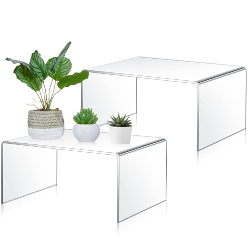 RattanView 2 Pcs 13 Inch Large Acrylic Risers Display Stands 5 mm Thick Acrylic Shelf Riser Showcase for Collectibles Jewelry Cupcakes Food Figures Perfume Cabinet(Clear) - color: Clear, size: 13 Inch, 5 mm