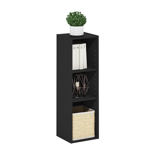 Furinno Fulda Book Shelf, 3-Tier Narrow Bookshelf, Bookcase with 10-in Width Storage Shelf, 9.3 x 9.8 x 31.5, for Living Room, Bedroom, Home Office, Darkwood - color: Darkwood, size: 3-Tier, 10W