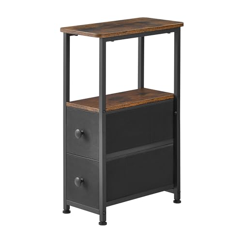 DALEMHOME End Table, Narrow Side Table with 2 Fabric Drawers, Slim Nightstand, Small Bedside Table with Storage, Living Room, Bedroom, Rustic Brown HKET1200BR - color: Rustic Brown, size: 7.9" W x 15.7" D, style: No Power