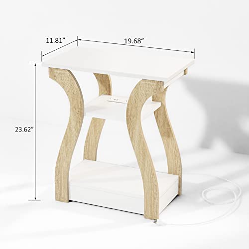 FROMJBEST End Table Set of 2 with Charging Station, Side Table with USB Ports and Outlets, Nightstand, 3 Tier End Table with Storage Shelf for Living Room, Bedroom (White Set of 2) - color: White