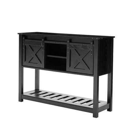 Black Farmhouse Entryway Table, Rustic Hallway Table with Storage Shelf, Sofa Table with Sliding Barn Doors for Hallway, Entryway, Living Room, Foyer - color: Black