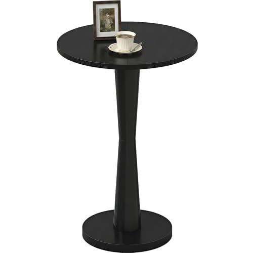 LAATOOREE Round Side Table, 15" Pedestal Drink Table, Wood Accent End Table, Large Tabletop, Solid Wood Leg for Small Space, Living Room, Bedroom, Corner (1, Black) - color: Black, size: 15"D x 15"W x 25.24"H